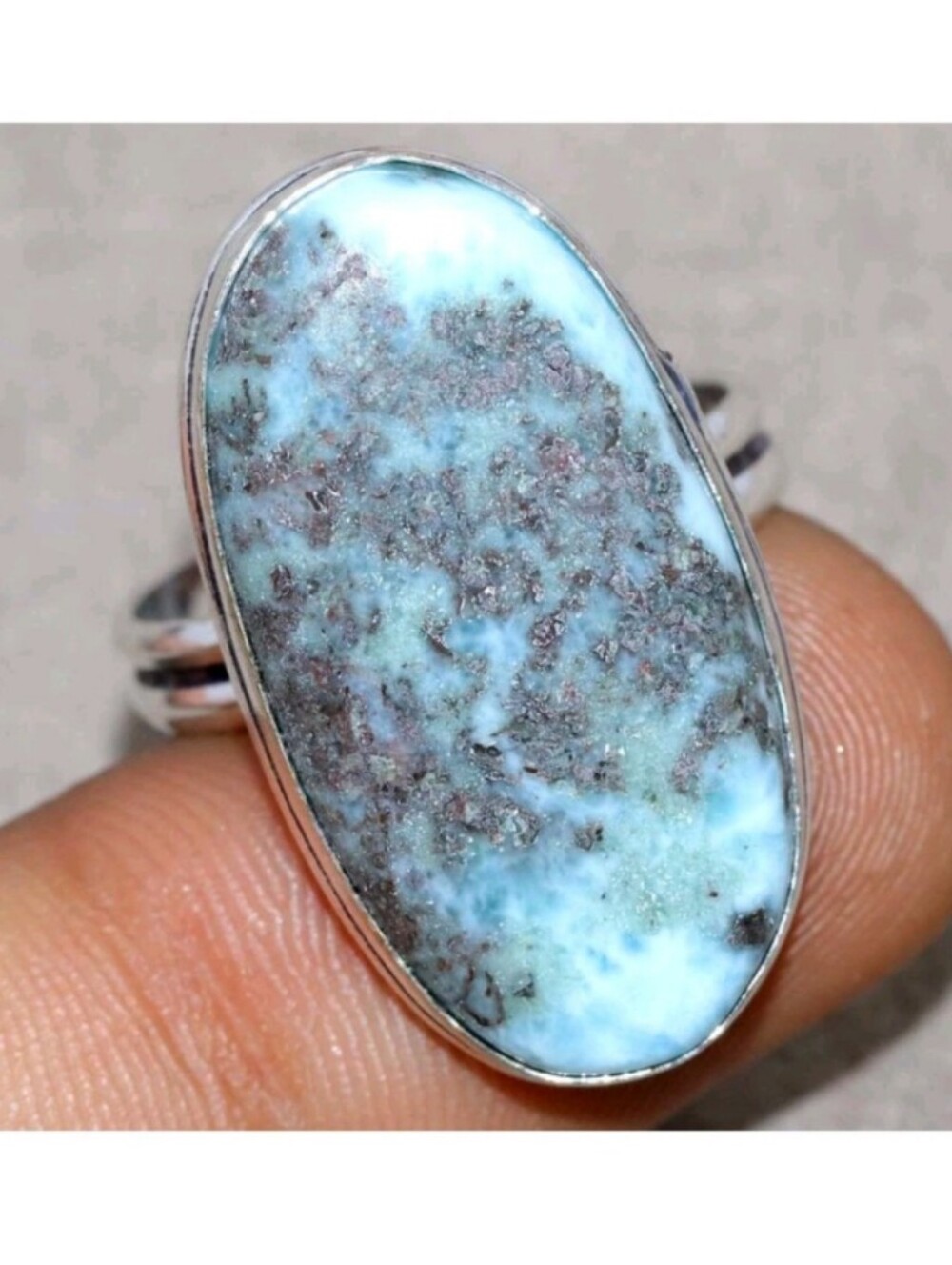 Larimar Gemstone Jewelry 925 Sterling Silver Handmade Ring